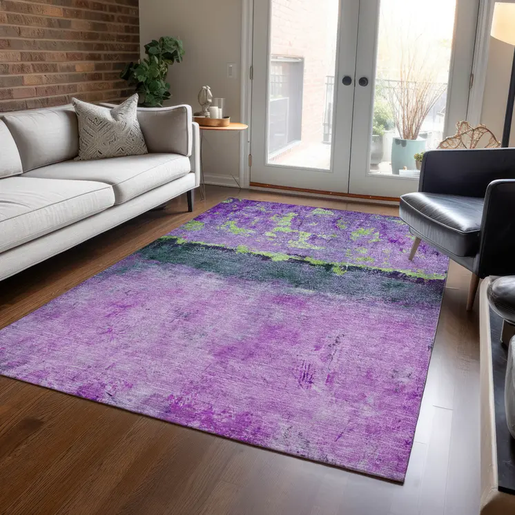 3' X 5' Purple And Mint Green Abstract Washable Indoor Outdoor Area Rug