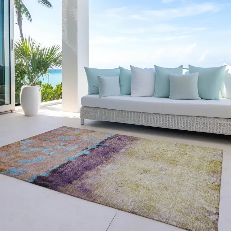 3' X 5' Salmon And Sky Blue Abstract Washable Indoor Outdoor Area Rug
