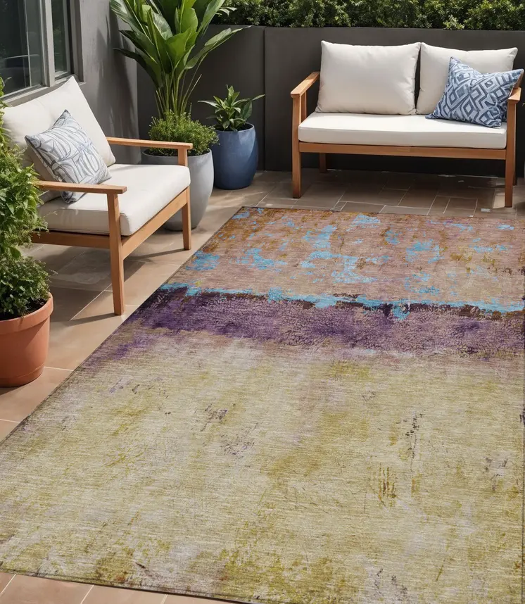 5' X 8' Salmon And Sky Blue Abstract Washable Indoor Outdoor Area Rug