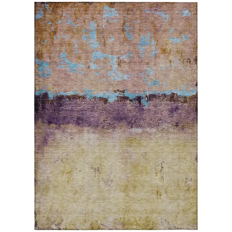 5' X 8' Salmon And Sky Blue Abstract Washable Indoor Outdoor Area Rug