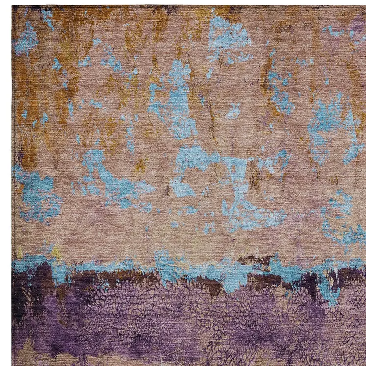 5' X 8' Salmon And Sky Blue Abstract Washable Indoor Outdoor Area Rug