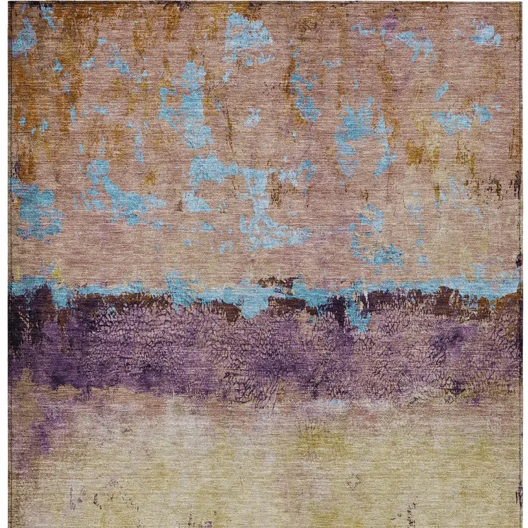 9' X 12' Salmon And Sky Blue Abstract Washable Indoor Outdoor Area Rug