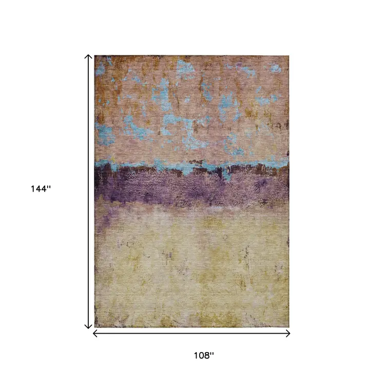 9' X 12' Salmon And Sky Blue Abstract Washable Indoor Outdoor Area Rug