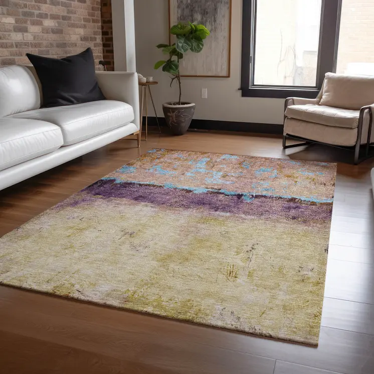 9' X 12' Salmon And Sky Blue Abstract Washable Indoor Outdoor Area Rug