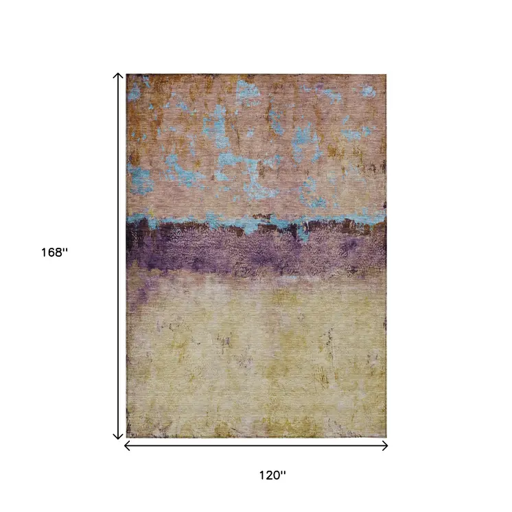 10' X 14' Salmon And Sky Blue Abstract Washable Indoor Outdoor Area Rug