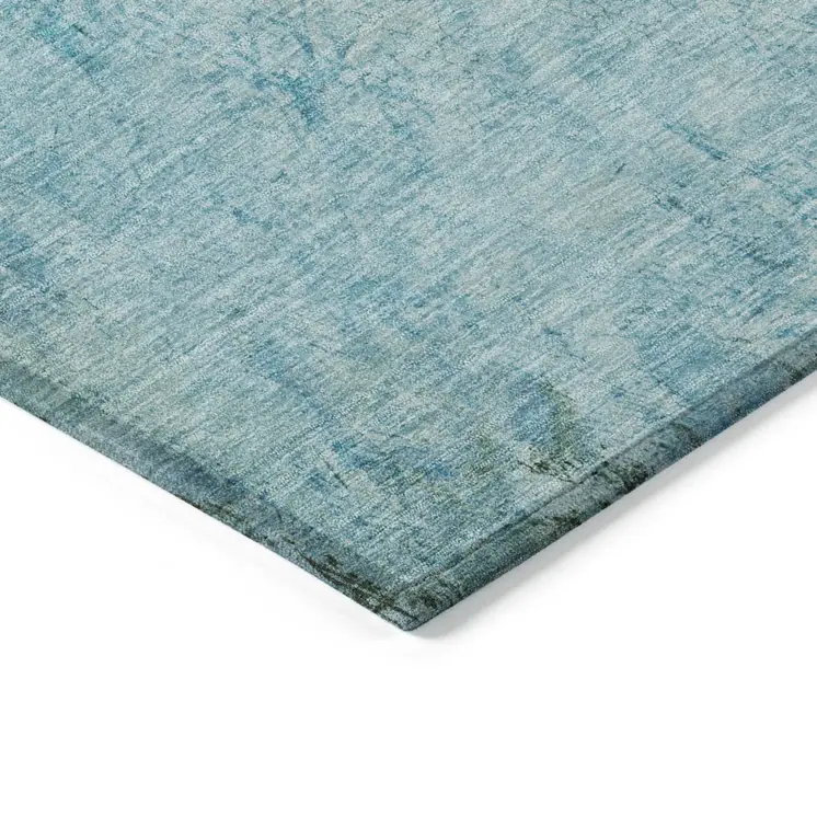 3' X 5' Teal Blue And Gold Abstract Washable Indoor Outdoor Area Rug