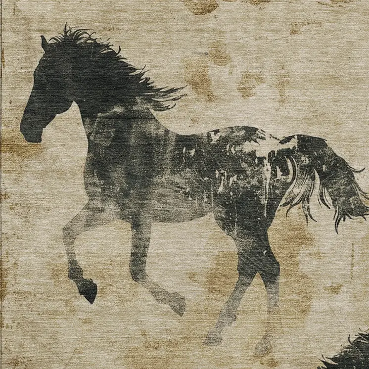 5' X 8' Beige And Charcoal Horse Washable Indoor Outdoor Area Rug