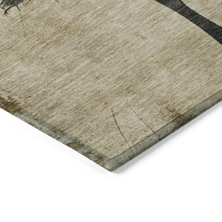 8' X 10' Beige And Charcoal Horse Washable Indoor Outdoor Area Rug