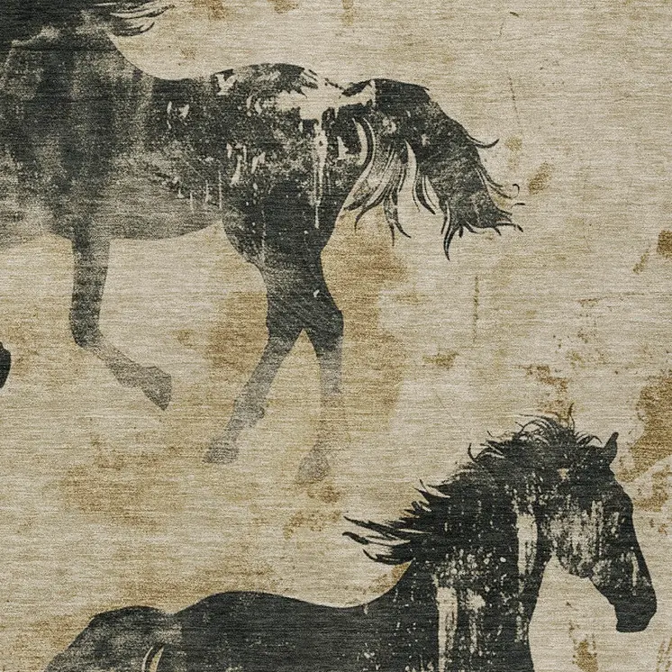 8' X 10' Beige And Charcoal Horse Washable Indoor Outdoor Area Rug