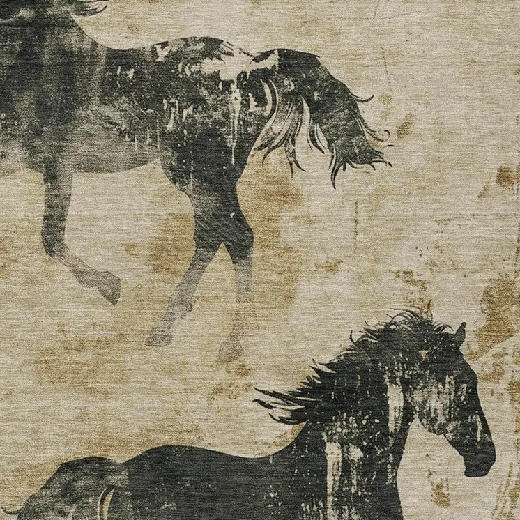 9' X 12' Beige And Charcoal Horse Washable Indoor Outdoor Area Rug