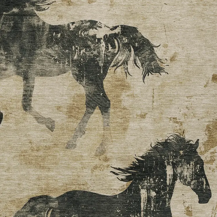 10' X 14' Beige And Charcoal Horse Washable Indoor Outdoor Area Rug