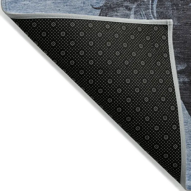 5' X 8' Denim Blue And Charcoal Horse Washable Indoor Outdoor Area Rug
