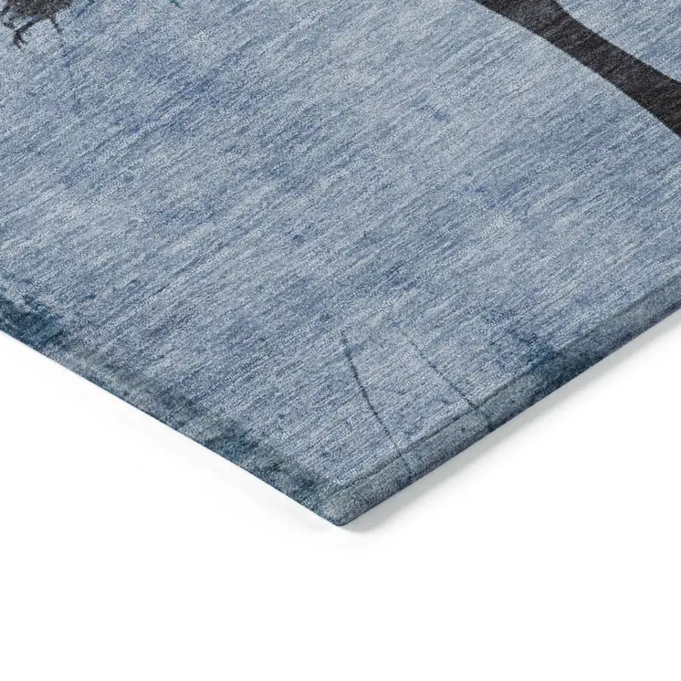 9' X 12' Denim Blue And Charcoal Horse Washable Indoor Outdoor Area Rug