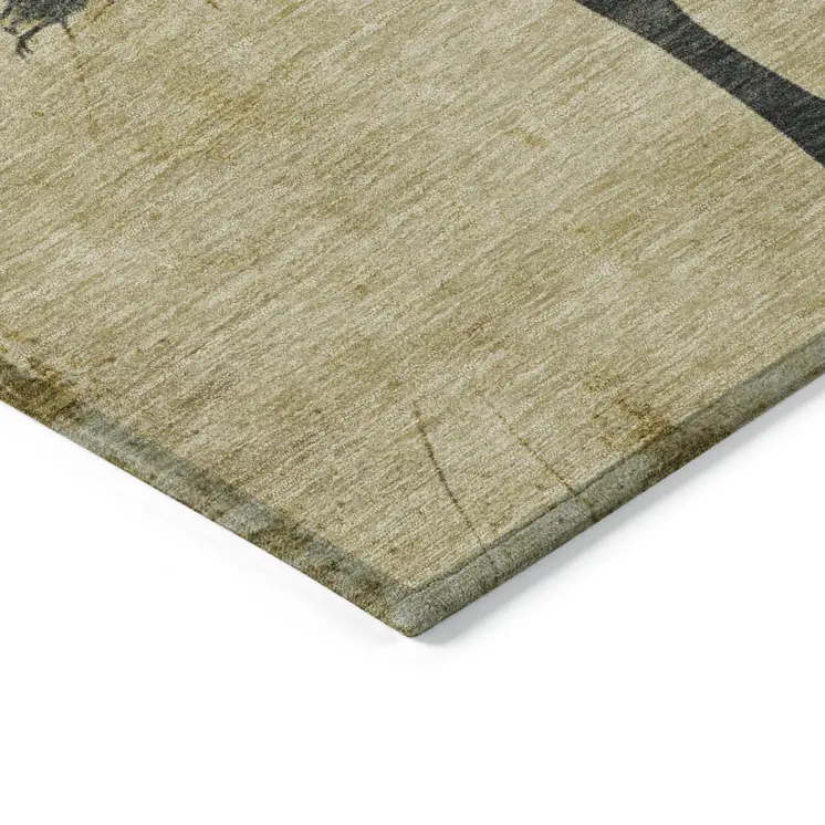 10' X 14' Gold And Charcoal Horse Washable Indoor Outdoor Area Rug