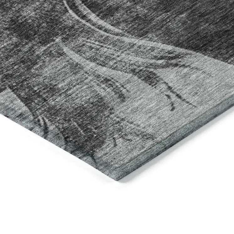 5' X 8' Gray And Charcoal Horse Washable Indoor Outdoor Area Rug