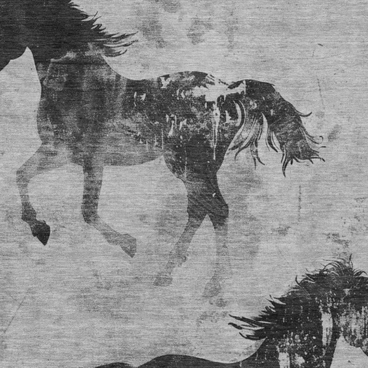 5' X 8' Gray And Charcoal Horse Washable Indoor Outdoor Area Rug
