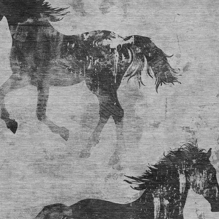 8' X 10' Gray And Charcoal Horse Washable Indoor Outdoor Area Rug