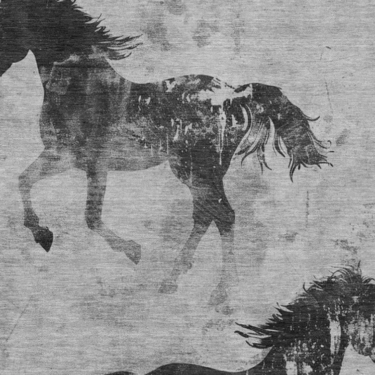 9' X 12' Gray And Charcoal Horse Washable Indoor Outdoor Area Rug