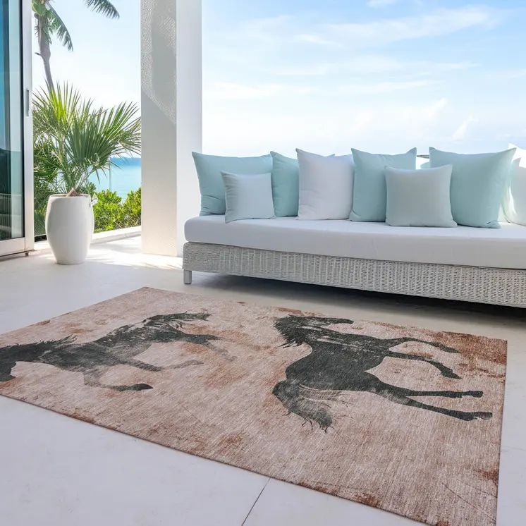 3' X 5' Rust And Charcoal Horse Washable Indoor Outdoor Area Rug