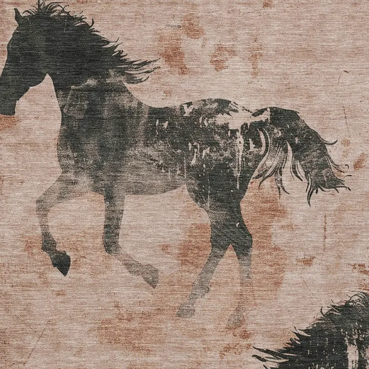 3' X 5' Rust And Charcoal Horse Washable Indoor Outdoor Area Rug