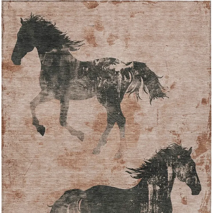 5' X 8' Rust And Charcoal Horse Washable Indoor Outdoor Area Rug