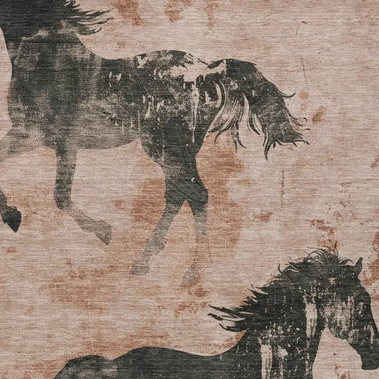 5' X 8' Rust And Charcoal Horse Washable Indoor Outdoor Area Rug