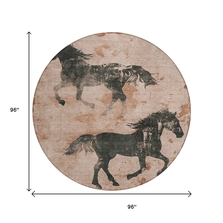 8' Rust And Charcoal Round Horse Washable Indoor Outdoor Area Rug