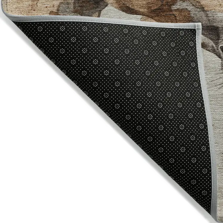 3' X 5' Beige And Gray Horse Washable Indoor Outdoor Area Rug