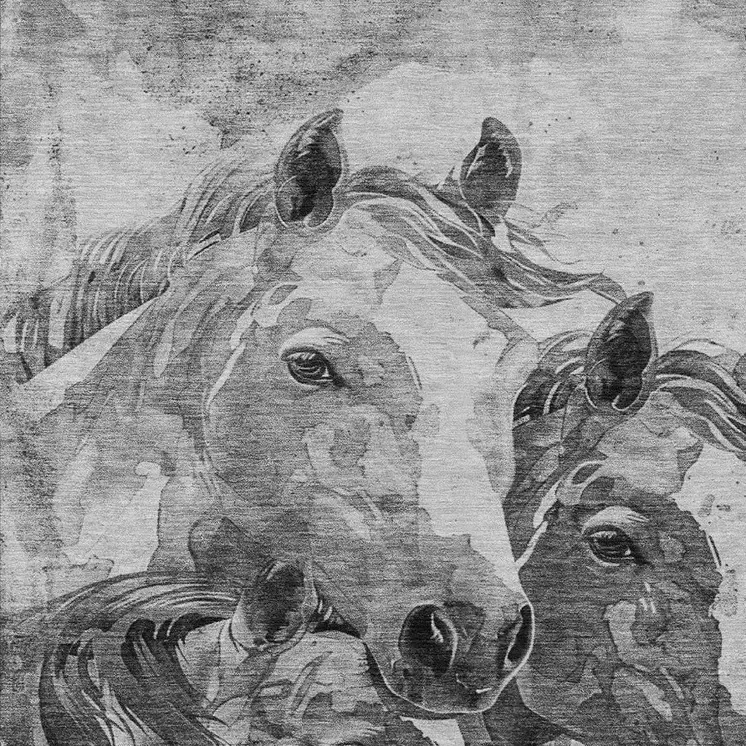 10' X 14' Gray And Silver Horse Washable Indoor Outdoor Area Rug