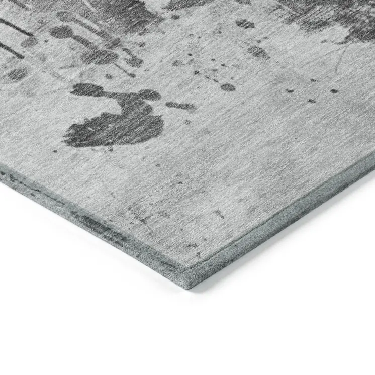 3' X 5' Gray And Silver Horse Washable Indoor Outdoor Area Rug