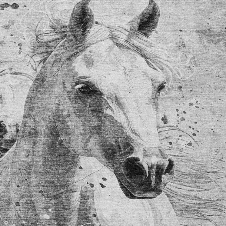 3' X 5' Gray And Silver Horse Washable Indoor Outdoor Area Rug