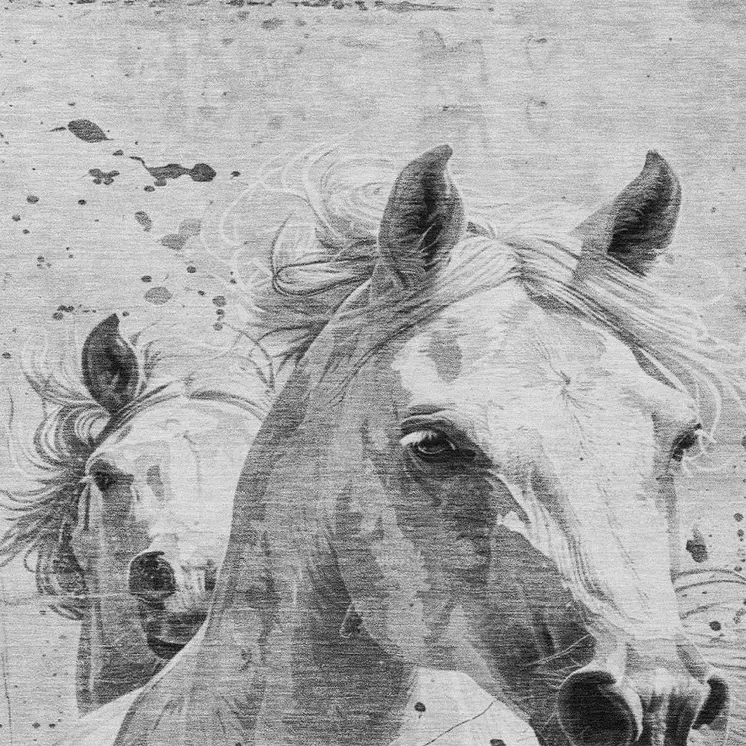 9' X 12' Gray And Silver Horse Washable Indoor Outdoor Area Rug