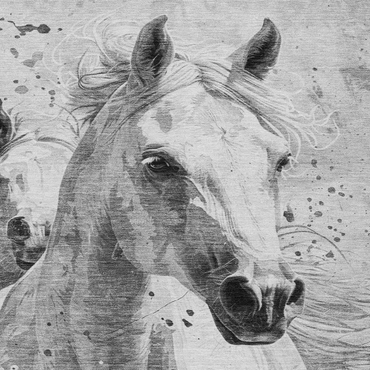 10' X 14' Gray And Silver Horse Washable Indoor Outdoor Area Rug