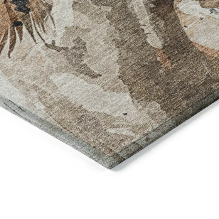 10' X 14' Beige Charcoal And Brown Horse Washable Indoor Outdoor Area Rug