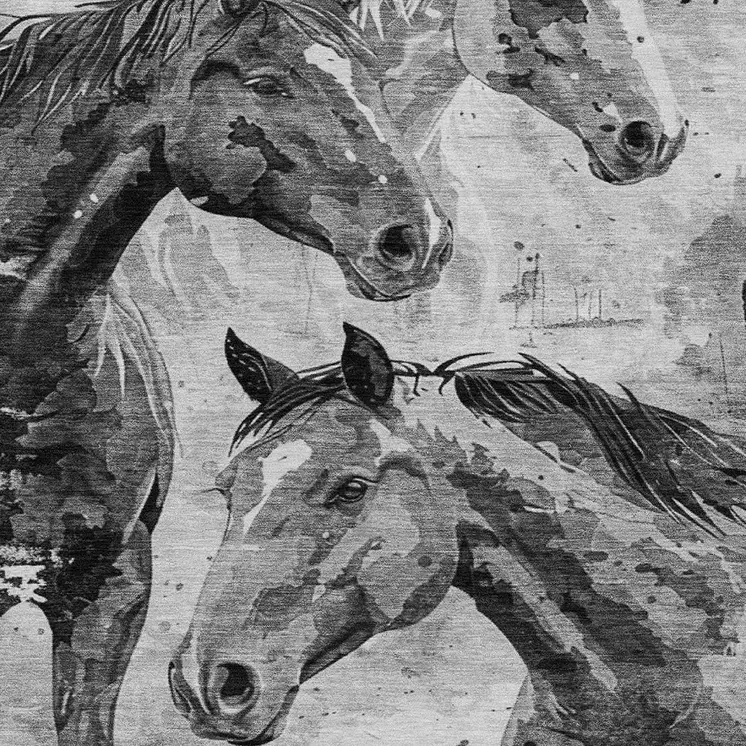 8' X 10' Gray And Silver Horse Washable Indoor Outdoor Area Rug
