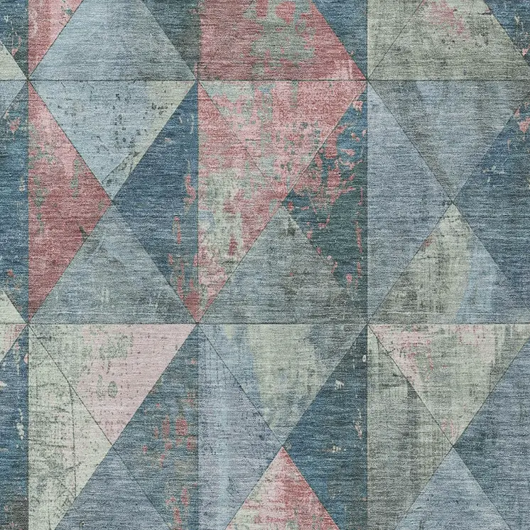 3' X 5' Denim Blue And Blush Geometric Washable Indoor Outdoor Area Rug