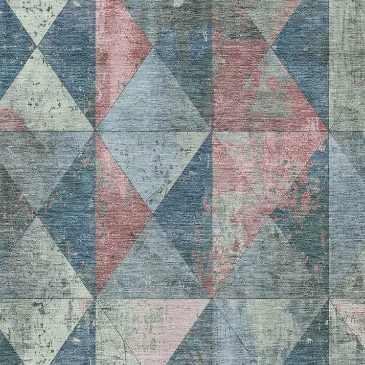 8' X 10' Denim Blue And Blush Geometric Washable Indoor Outdoor Area Rug