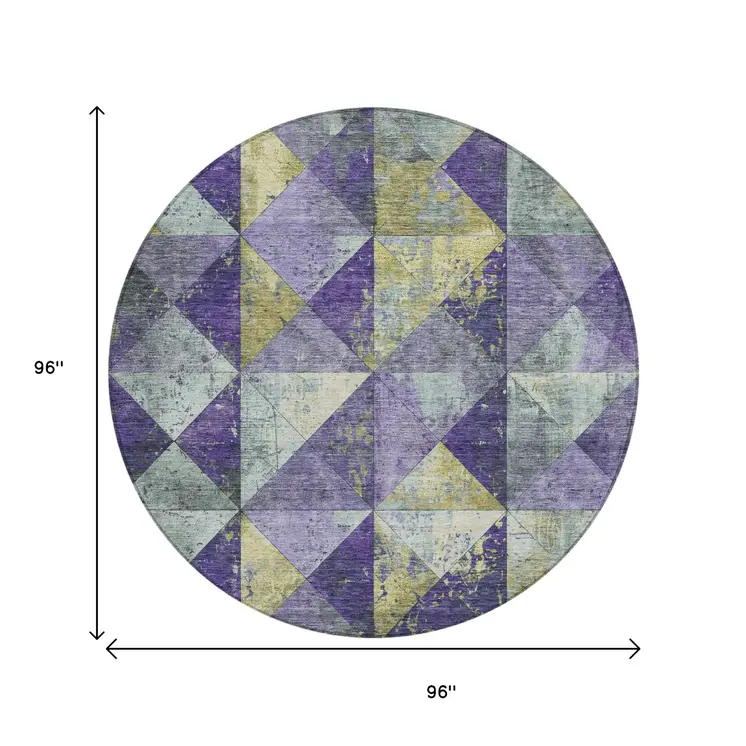 8' Eggplant And Gold Round Geometric Washable Indoor Outdoor Area Rug