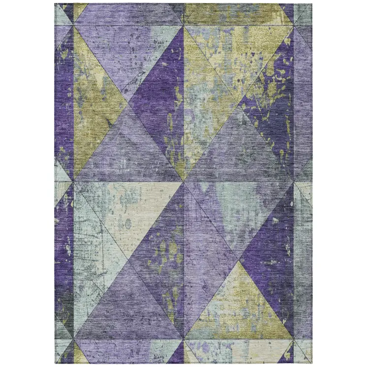 8' X 10' Eggplant And Gold Geometric Washable Indoor Outdoor Area Rug