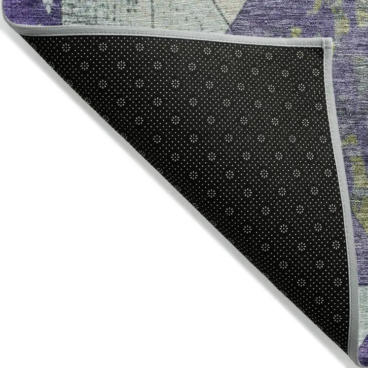 8' X 10' Eggplant And Gold Geometric Washable Indoor Outdoor Area Rug