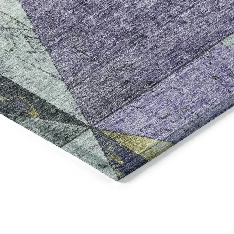 8' X 10' Eggplant And Gold Geometric Washable Indoor Outdoor Area Rug