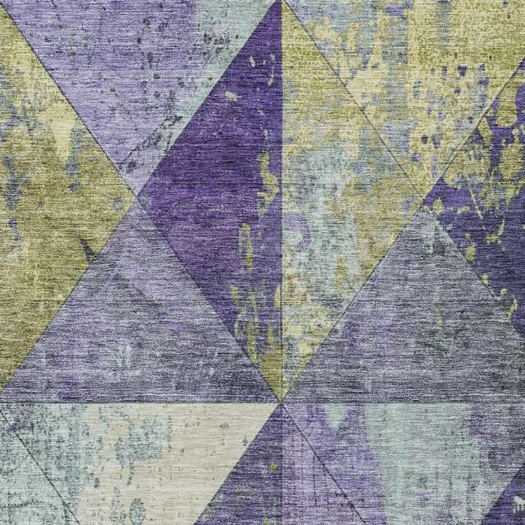 8' X 10' Eggplant And Gold Geometric Washable Indoor Outdoor Area Rug