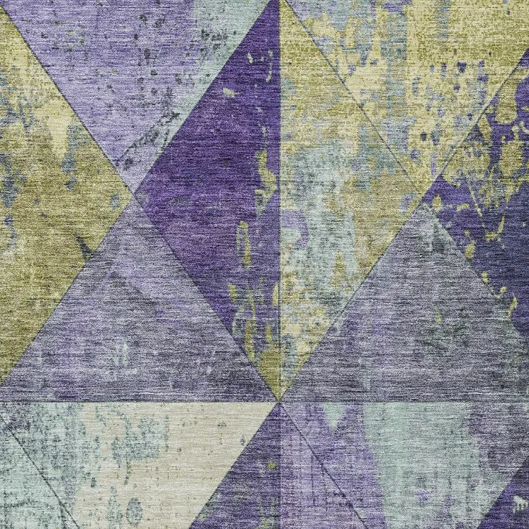9' X 12' Eggplant And Gold Geometric Washable Indoor Outdoor Area Rug