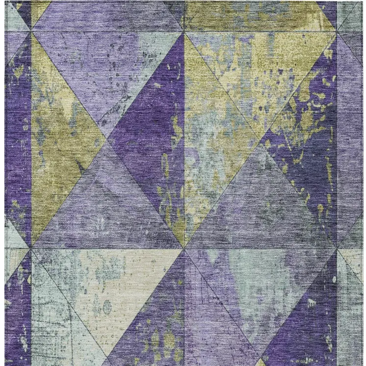 10' X 14' Eggplant And Gold Geometric Washable Indoor Outdoor Area Rug