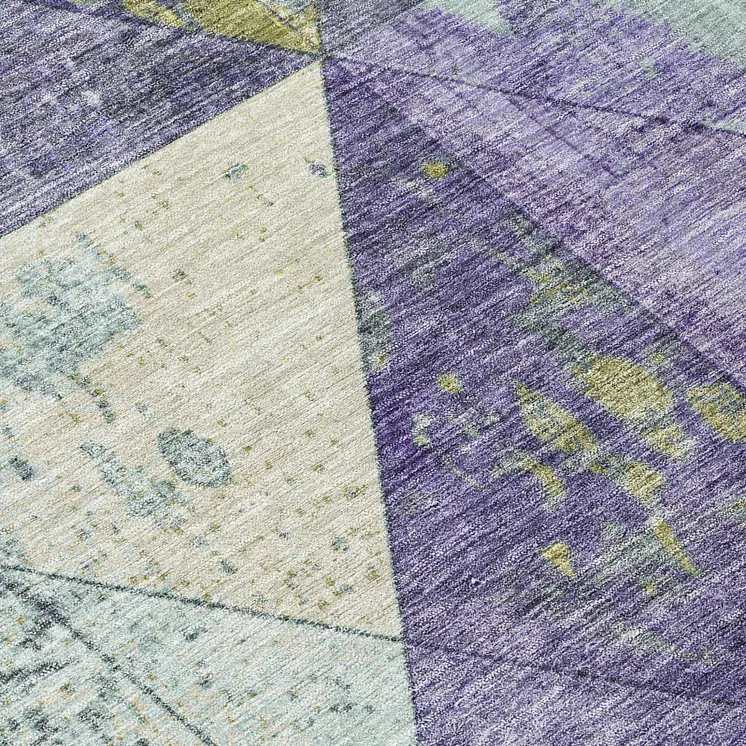 10' X 14' Eggplant And Gold Geometric Washable Indoor Outdoor Area Rug