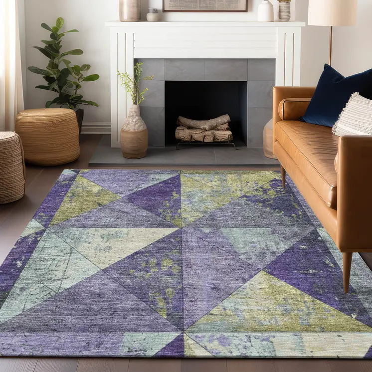 10' X 14' Eggplant And Gold Geometric Washable Indoor Outdoor Area Rug