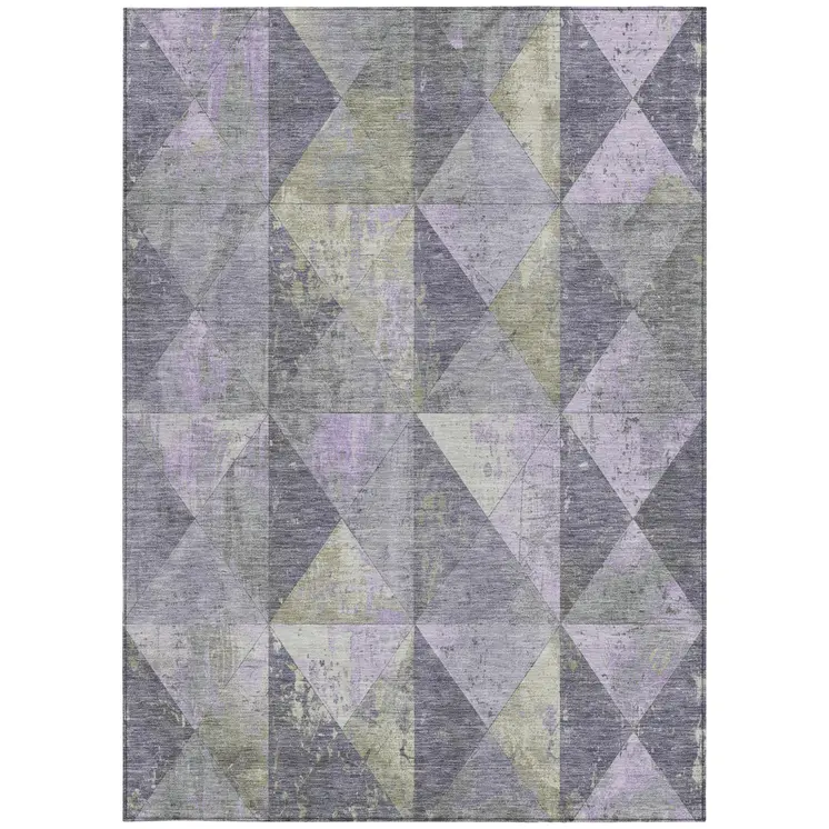 5' X 8' Lavender And Fern Green Geometric Washable Indoor Outdoor Area Rug