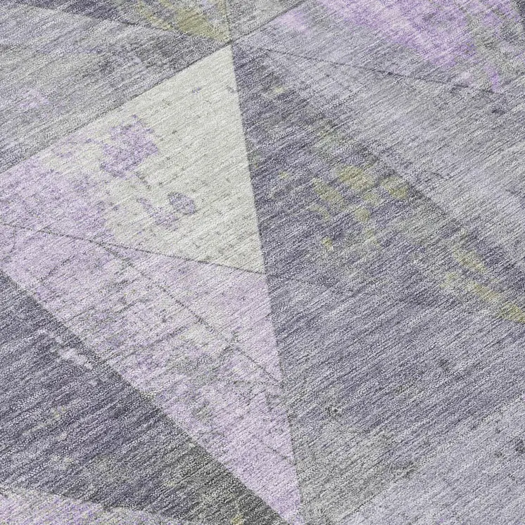 8' Lavender And Fern Green Round Geometric Washable Indoor Outdoor Area Rug