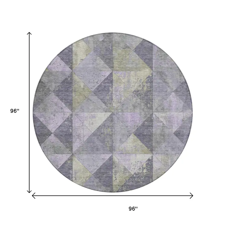 8' Lavender And Fern Green Round Geometric Washable Indoor Outdoor Area Rug