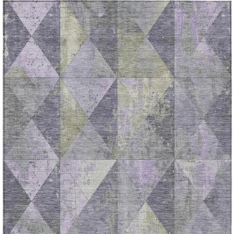 8' X 10' Lavender And Fern Green Geometric Washable Indoor Outdoor Area Rug